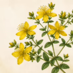 Illustration av johannesört med gula blommor och gröna blad.